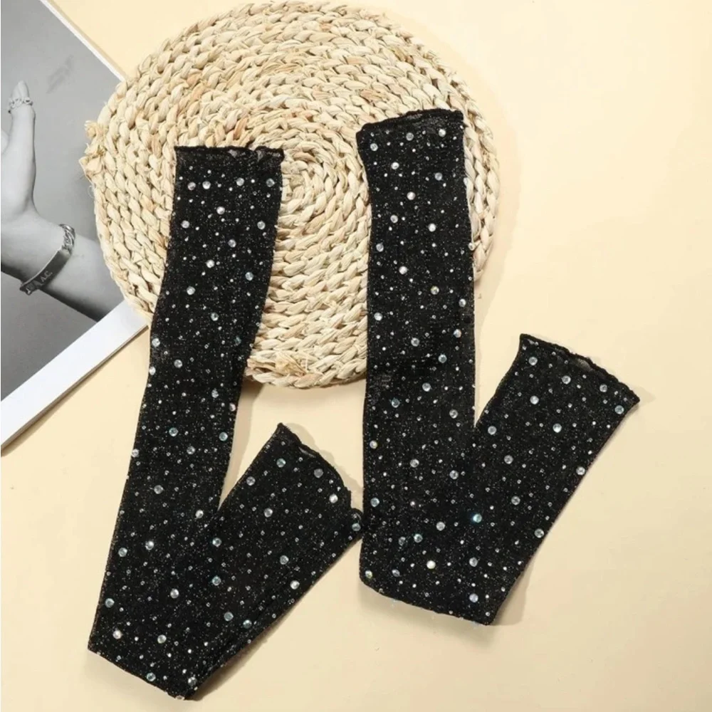 1pair Women Rhinestone Decor Fashion Arm Sleeves For Daily Life